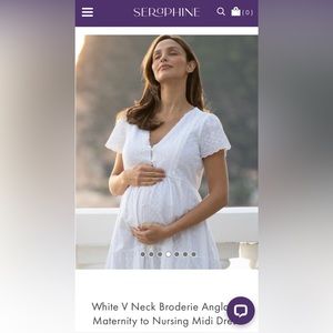 Seraphine White V Neck Broderie Anglaise Maternity to Nursing Midi Dress- size 6